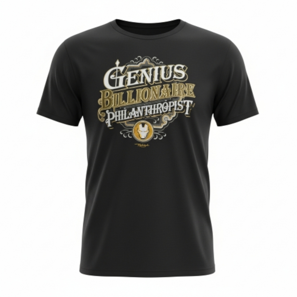 Genius Billionaire Philanthropist Graphic Tee Mens XL Black Cotton Ironman Quote